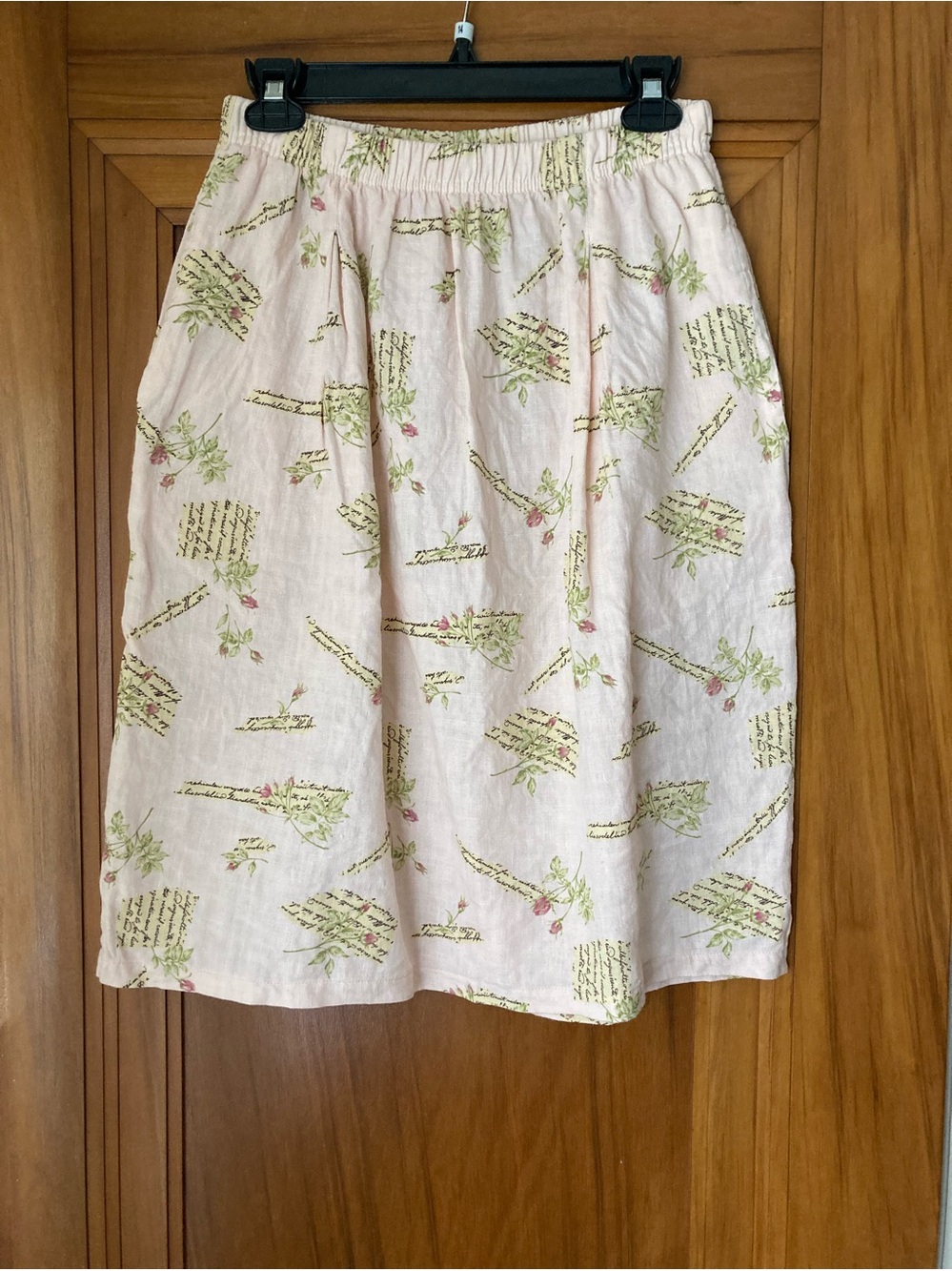 Hot Cotton / Linen Light Pink Floral Print skirt